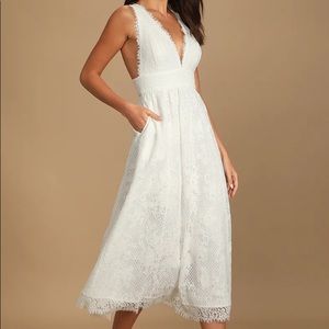 Love Celebration White Lace Sleeveless Midi Dress